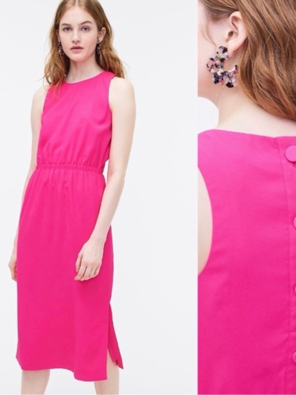 J. Crew Hot Pink Sleeveless Midi Dress Size-12